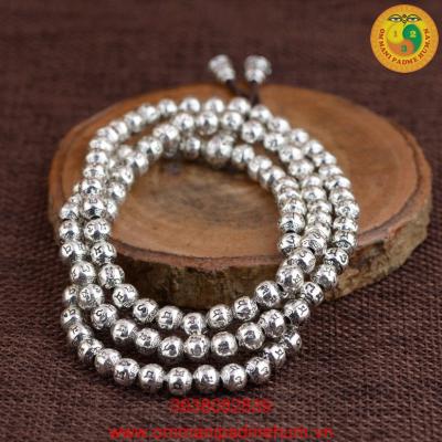 Tràng 108 hạt thần chú Om Mani Padme Hum bằng bạc Thái